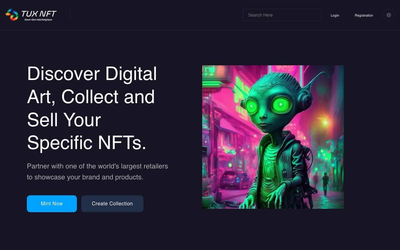 Tux NFT website screenshot
